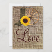 Country Burlap Cowboy Boots Sunflower Wedding Kaart (Achterkant)
