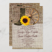 Country Burlap Cowboy Boots Sunflower Wedding Kaart (Voorkant / Achterkant)
