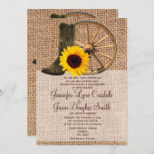 Country Burlap Cowboy Boots Sunflower Wedding Kaart (Voorkant / Achterkant)