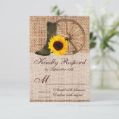 Country Burlap Cowboy Boots Sunflower Wedding RSVP (Staand voorkant)