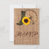 Country Burlap Cowboy Boots Sunflower Wedding RSVP (Achterkant)