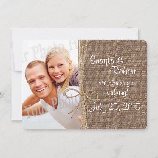 Country Burlap en Twine Foto Sla de datum op Save The Date (Voorkant)
