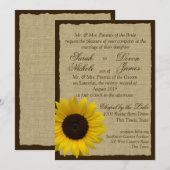 Country Burlap en Zonnebloem bruiloft Kaart (Voorkant / Achterkant)