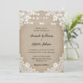 Country Burlap Floral Lace String Lights Wedding Kaart (Staand voorkant)