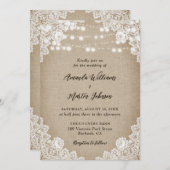Country Burlap Floral Lace String Lights Wedding Kaart (Voorkant / Achterkant)