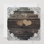Country Burlap Hearts Floral Lace Wood Wedding Kaart (Achterkant)