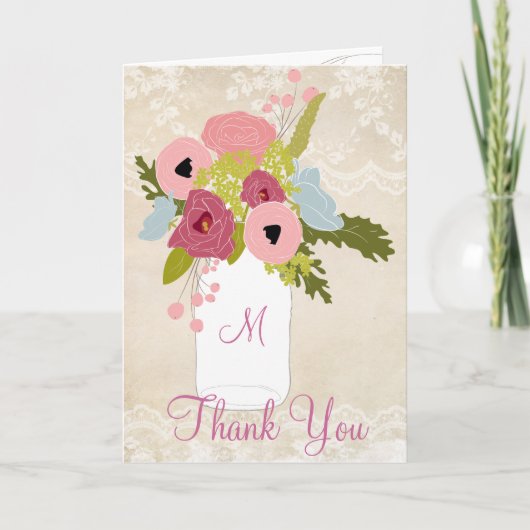 Country Burlap Kant Werk Metson Jar Huwelijks Dank Bedankkaart (Voorkant)