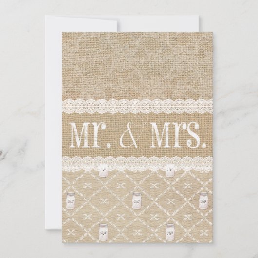 Country Burlap, Lace en Mason Jar Wedding Invitat Kaart (Voorkant)