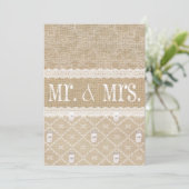Country Burlap, Lace en Mason Jar Wedding Invitat Kaart (Staand voorkant)