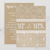 Country Burlap, Lace en Mason Jar Wedding Invitat Kaart (Voorkant / Achterkant)