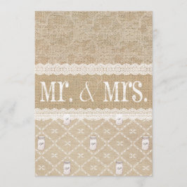 Country Burlap, Lace en Mason Jar Wedding Invitat Kaart