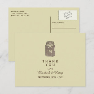 Country Burlap Mason Jar Bruiloft Dank u Briefkaart