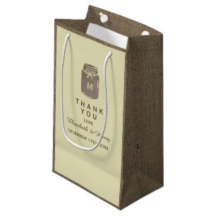 Country Burlap Mason Jar Bruiloft Dank u Klein Cadeauzakje
