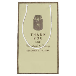 Country Burlap Mason Jar Bruiloft Dank u Klein Cadeauzakje