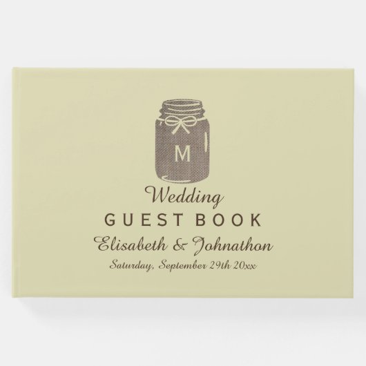 Country Burlap Mason Jar Bruiloft Gastenboek (Voorkant)