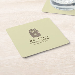 Country Burlap Mason Jar Bruiloft Kartonnen Onderzetters