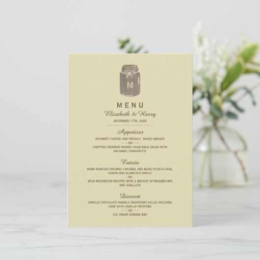 Country Burlap Mason Jar Bruiloft Menu (Staand voorkant)