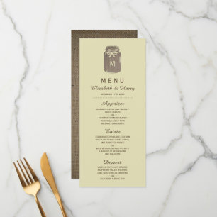 Country Burlap Mason Jar Bruiloft Menu