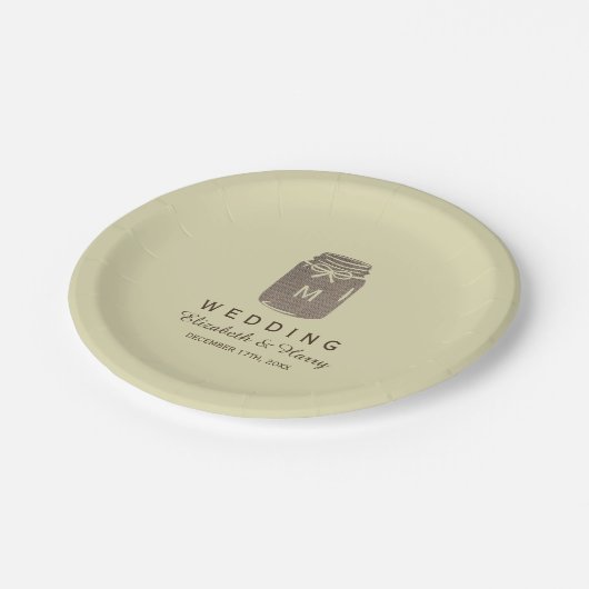 Country Burlap Mason Jar Bruiloft Papieren Bordje (Gekanteld)