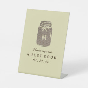 Country Burlap Mason Jar Bruiloft Reclamebord Met Voetstuk