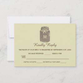 Country Burlap Mason Jar Bruiloft RSVP Kaartje