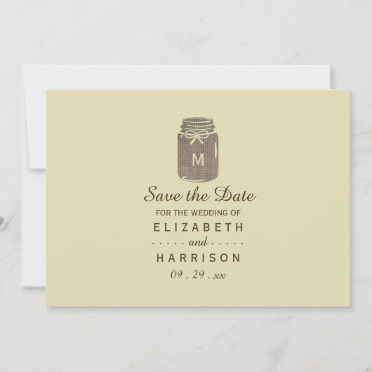 Country Burlap Mason Jar Bruiloft Save The Date (Voorkant)