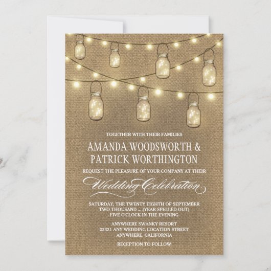 Country Burlap Mason Jar bruiloft uitnodigingen (Voorkant)