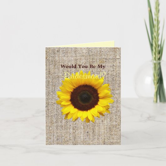 Country Burlap Sunflower Wil jij mijn bruidsmeisje (Voorkant)