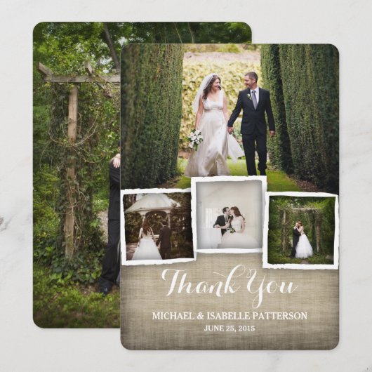 Country Burlap Trouwfoto Dank u kaart (Voorkant / Achterkant)