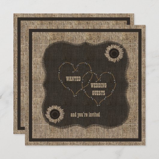 Country Burlap Westerne bruiloft uitnodiging (Voorkant / Achterkant)