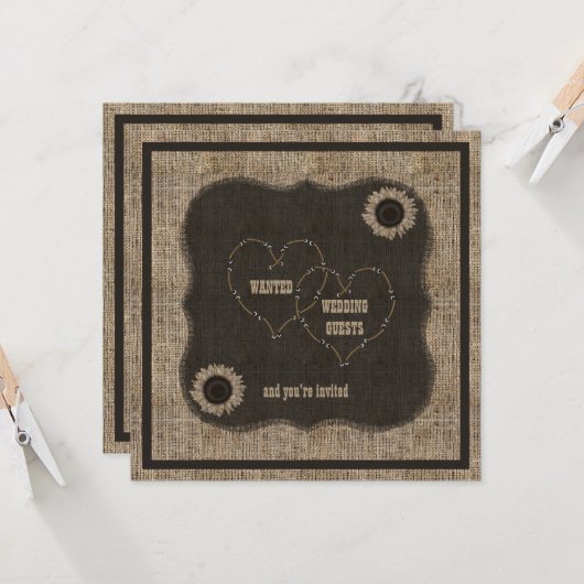 Country Burlap Westerne bruiloft uitnodiging (Voorkant / Achterkant in situ)
