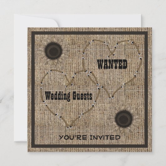Country Burlap Westerne bruiloft uitnodigingen (Voorkant)