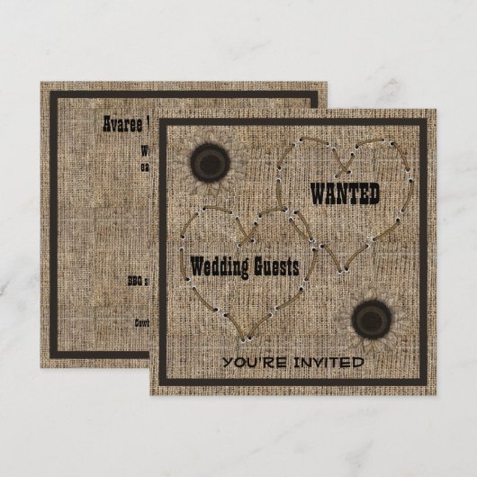 Country Burlap Westerne bruiloft uitnodigingen (Voorkant / Achterkant)