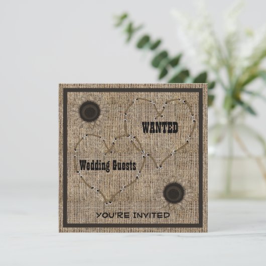 Country Burlap Westerne bruiloft uitnodigingen (Staand voorkant)