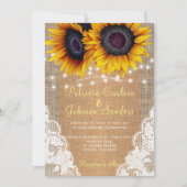 Country burlap zonnebloemen lichten en kant bruilo kaart (Voorkant)