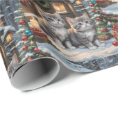 Country Cabin, Cute Kittens and Christmas Tree Cadeaupapier (Rol Hoek)