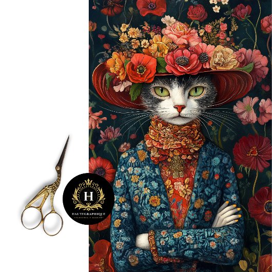 Country Calico Floral Cat Decoupage Tissuepapier