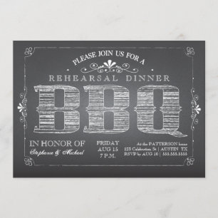 Country Chalkboard BBQ Rehearsal Dinner Invitation Kaart