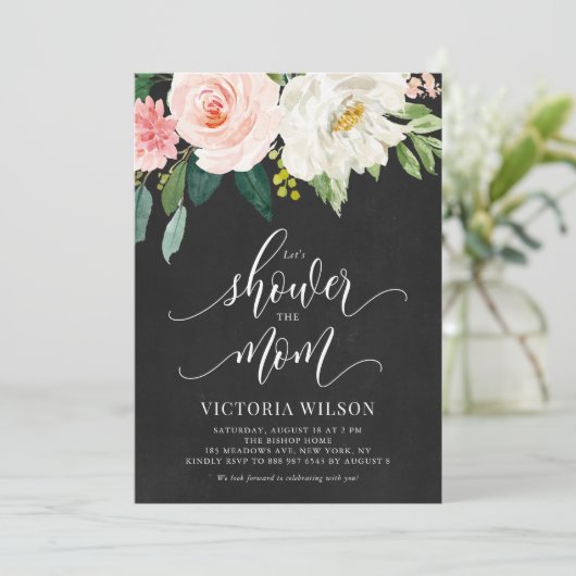 Country Chalkboard Blush Bloemige Herfst Baby Show Kaart (Staand voorkant)