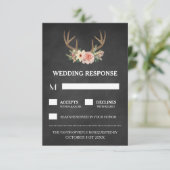 Country Chalkboard Deer Antler Wedding RSVP Kaarte (Staand voorkant)