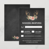 Country Chalkboard Deer Antler Wedding RSVP Kaarte (Voorkant / Achterkant)