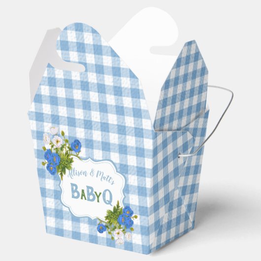 Country Check Blue Gingham Bloemen BabyQ BBQ Bedankdoosjes (Geopend)