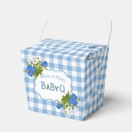 Country Check Blue Gingham Bloemen BabyQ BBQ Bedankdoosjes (Voorkant Zijde)