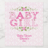 Country Chic, Baby Meisje, Baby shower Wijn Etiket (Enkel label)