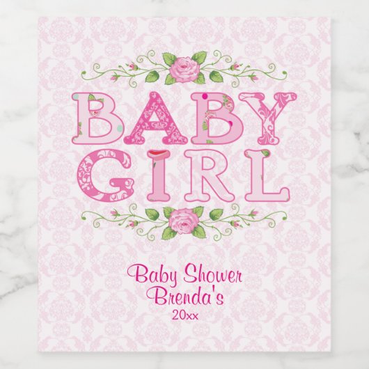 Country Chic, Baby Meisje, Baby shower Wijn Etiket (Enkel label)