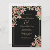 Country Chic Black Gold Pink Green Floral Wedding Kaart (Voorkant)
