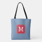 Country Chic Blue Gingham gepersonaliseerd monogra Tote Bag (Achterkant)