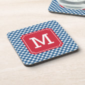 Country Chic Blue Gingham personaliseer Monogram Bier Onderzetter (Linkerzijde)