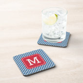 Country Chic Blue Gingham personaliseer Monogram Bier Onderzetter (Rechterzijde)