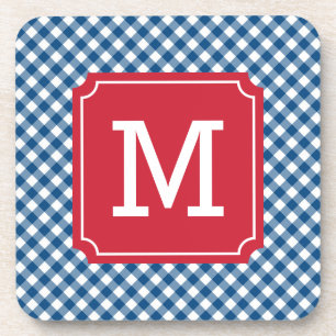 Country Chic Blue Gingham personaliseer Monogram Bier Onderzetter